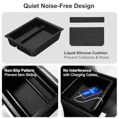 Weize 2025 2026 Tesla Model Y Juniper All Weather Cargo Liner Floor Mats 9 PCS & Double Layer Center Console Organizer 4 PCS, Full Coverage Tesla Interior Accessories Kit(Not for Standard) - style: Tesla Model Y Floor Mats & Console Organizer Combo 13PCS