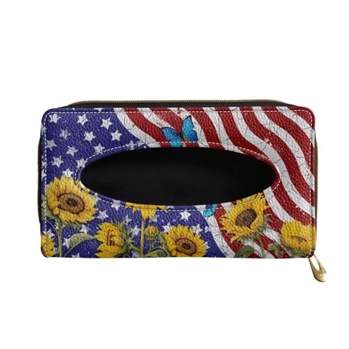 American Flag Car Tissue Holder Sunflower Sun Visor Tissues Box Cover for Car Sun Visor Napkin, Mask Dispenser Universal Car Interior Accessories - color: American Flag Sunflower