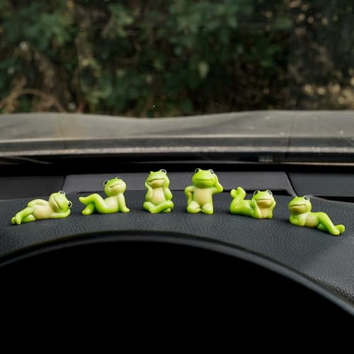 Rislobx Yoga Frog Car Dashboard Decor, 6PCS Fun Frog Car Dash Decorations Rear View Mirror Ornament Interior Accessories - color: Yoga Frog