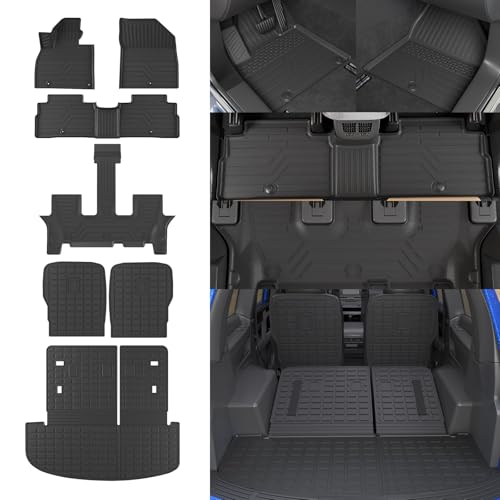 Floor Mats Compatible with 2020-2025 Kia Telluride 7 Seats (Not for 2027) Cargo Liner Back Seat Cover Kick Mat 2024 Telluride Accessories (Floor Mats+Trunk Mat+2nd&3rd Row Backrest Mat) - color: Floor Mats+Trunk Mat+2nd Backrest Mat