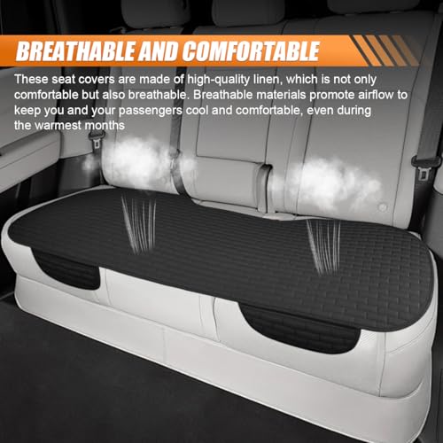 Car Rear Seat Cover, Breathable Linen Automotive Seats Cushion, Anti-Slip Vehicle Seat Pad with Storage Pocket, Universal Auto Seats Protection Mat (Black) - color: Black