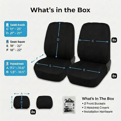 FH Group Car Seat Covers All-Purpose Built-in Seatbelt Front Set - Universal Fit for Cars, Trucks & SUVs (Black) FB351102 - color: Black - Low Back (Flat Cloth), size: Front Set