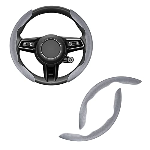 Nappa Leather Steering Wheel Cover - Universal 99% Segmented Steering Wheel Protector (Grey), 2PCs