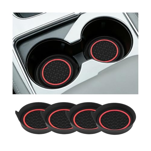 4PCS Car Cup Holder Coasters, Dustproof Non-Slip Vehicle Water Bottle Mat Insert Cushion, Shockproof Auto Interior Drink Cup Holder Decor Pad, Universal Fit (Red) - color: Red