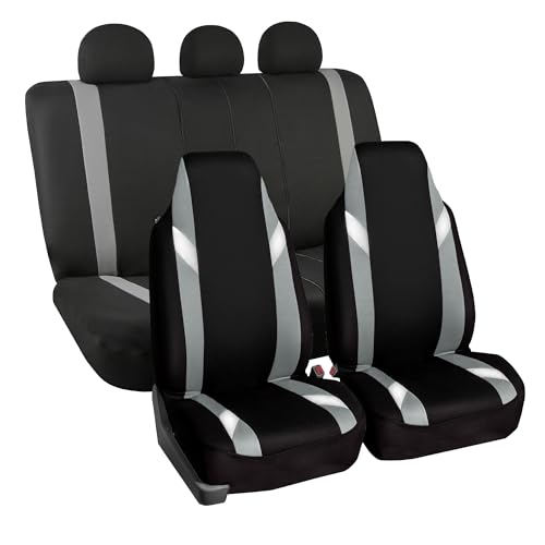 FH Group Automotive Protector Seat Covers Universal Fit Full Supreme Modernistic Gray Set Seat Covers, 1-Piece Front Seat Covers, Airbag Compatible, Split Bench Rear Car Seat Cover for SUV, Sedan - color: Gray, style: Full Set