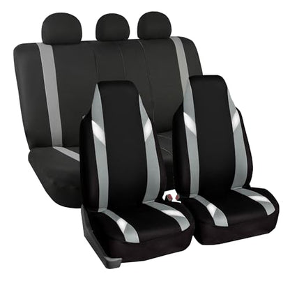 FH Group Automotive Protector Seat Covers Universal Fit Full Supreme Modernistic Gray Set Seat Covers, 1-Piece Front Seat Covers, Airbag Compatible, Split Bench Rear Car Seat Cover for SUV, Sedan - color: Gray, style: Full Set