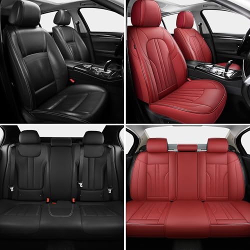 MINGBRON Red Car Seat Covers,Leather Car Seat Cover, Waterproof Seat Covers Full Set - color: Red, size: Full Set