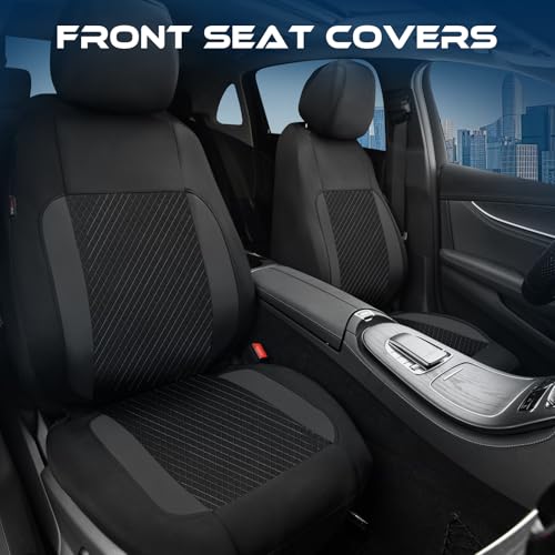 3D Embossed Waterproof Seat Covers for Car, EVA Neoprene Car Seat Cover Full Set,Universal Automotive SUV Sedan Truck, Airbag Compatible,3 Zipper Rear Armrest (Black)