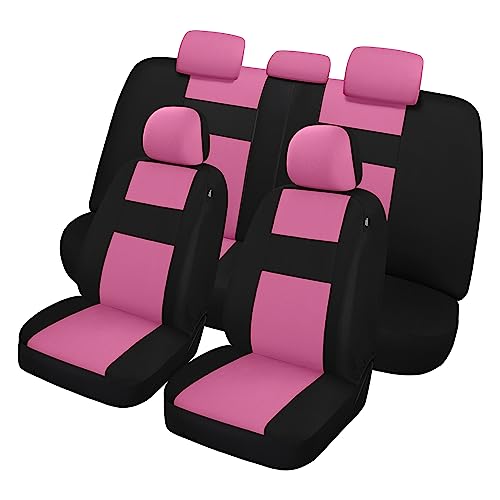 VarCozy Seat Covers for Car Front Pair, Breathable Cloth Front Car Seat Covers, Universal Cloth Seat Covers for SUV Sedan Van, Automotive Interior Covers, Airbag Compatible - color: Black&Pink, size: Full Set