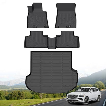 Hutisya-Floor Mats & Cargo Liner Set Fit for 2021-2026 Genesis GV80 5 Seats (Not for Coupe Models) All Weather Protection Anti-Slip & Durable TPE Full Set Liners Automotive Accessories-Black - style: 21)For GV80 2021-2026 Full Set