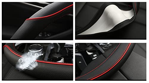 D Shape Car Steering Wheel Cover, Universal 15 inch Stitching Color Anti-Slip Steering Wheel Protector, Red and Black Style (Red and Black D Shape) - color: red sports D shape 02