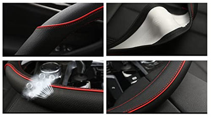 D Shape Car Steering Wheel Cover, Universal 15 inch Stitching Color Anti-Slip Steering Wheel Protector, Red and Black Style (Red and Black D Shape) - color: red sports D shape 02