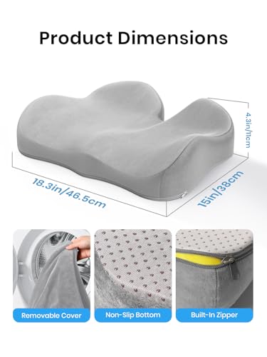 Benazcap Seat Cushion - Memory Foam Car Seat Pad - Sciatica & Lower Back Pain Relief - Car Seat Cushions for Driving - Road Trip Essentials for Drivers, Grey