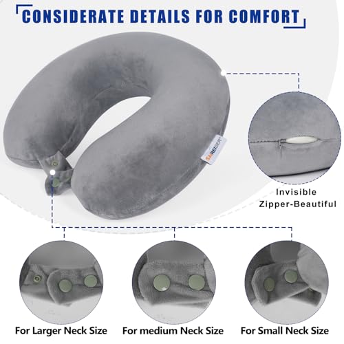 SAIREIDER Travel Pillows for Sleeping Airplane 100% Pure Memory Foam Neck Pillow for Airplanes Washable Cover(Grey) - color: Grey