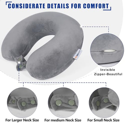 SAIREIDER Travel Pillows for Sleeping Airplane 100% Pure Memory Foam Neck Pillow for Airplanes Washable Cover(Grey) - color: Grey
