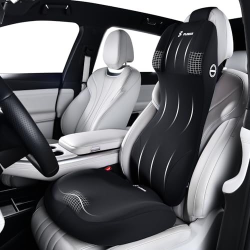 Car Seat Cushion and Lumbar Support Headrest Pillow Memory Foam Ergonomic Car Cushion Back Neck Support Pillow Sciatica & Back & Tailbone Pain Relief Cushion for Car Seat Driving, Black - color: Black, size: Seat Cushion + 2-in-1 Lumbar&headrest Pillow