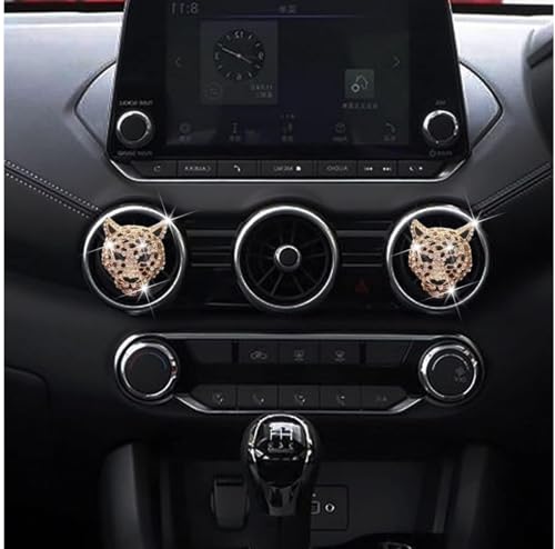 2PCs Golden Bling Leopard Air Freshener Vent Clip Rhinestone Car Decoration Interiors Accessory