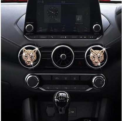 2PCs Golden Bling Leopard Air Freshener Vent Clip Rhinestone Car Decoration Interiors Accessory
