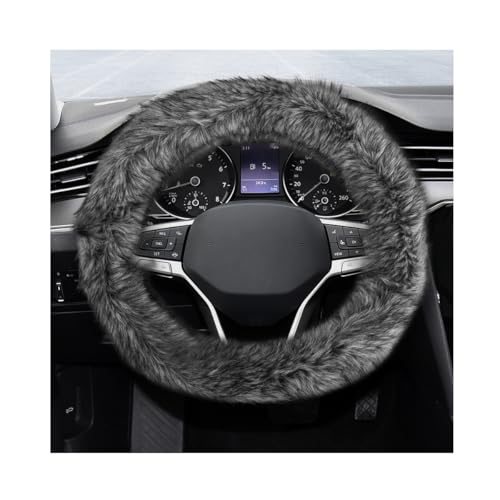 Fluffy Steering Wheel Cover, 15 Inch Soft Microfiber Plush Steering Wheel Decoration, Winter Warm Fuzzy Car Wheel Covers Anti-Slip Protector for Women Men, Car Accessories (Gray) - color: Gray
