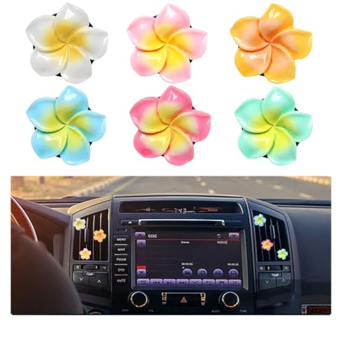 Car Flower Air Vent Clip, 6PCS Colorful Cute Tropical Daisy Flower Vehicle Air Conditioner Outlet Clamp, Charm Auto Interior Air Conditioning Decoration, Universal Fit - color: White/Pink/Orange/Blue/Rose Red/Green