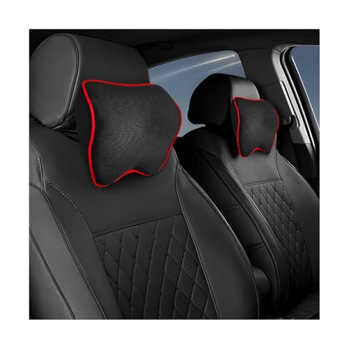 2PCS Car Neck Pillow, Soft Memory Foam Car Seat Neck Support Pillow with Adjustable Strap, Ergonomic Design Removable Headrest Cushion for Neck Pain Fatigue Relief (Black&Red) - color: Black&red