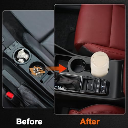 Car Trash Can, 2 Packs Mini Car Trash Bin with Lid, Leakproof Cup Holder Car Garbage Can with 60 Trash Bags, Vehicle Front Back Seat Organizers and Storage for Car, Home, Office, Beige - color: Beige