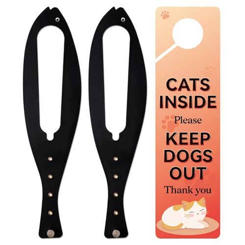 Cat Door Latch, 2 Pcs Cat Door Stopper Pet Door Latch to Keep Dog Out of Litter Box and Food, Door Prop for Cat with 5 Adjustable Size Strap 2.5-6" Wide, No Measuring, Easy to Install, Black - color: 2pcs-black