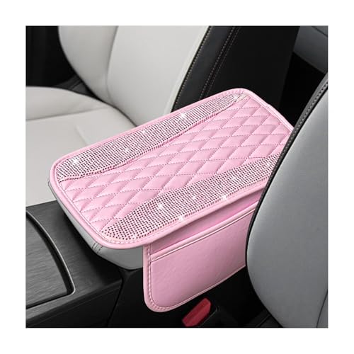 Bling Car Center Console Cover, Sparkling Leather Armrest Cushion Pad with 2 Storage Pockets, Comfortable Shiny Middle Console Cover for Most Vehicles, Car Accessories (Pink) - color: Pink