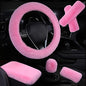 6pcs in 1 Set Fluffy Faux Wool Steering Wheel Cover & Soft Handbrake Cover & Gear Shift Cover & 2pcs Seat Belt Shoulder Pads & Center Console Cover Warm Universal Fit (Pink) - color: Pink