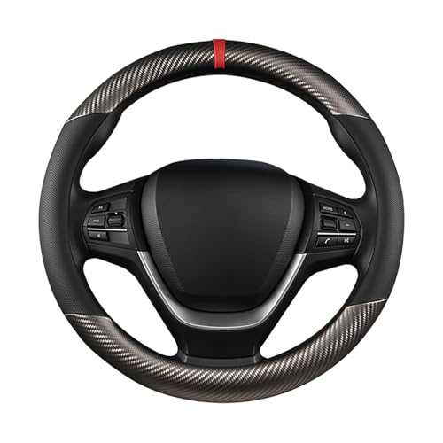 Black & Grey Carbon Fiber Leather Steering Wheel Cover, Microfiber Leather, Anti-Slip, Breathable, Universal Fit for 14.5–15 in Steering Wheel Cover for Men Women - color: Splicing Carbon Fiber - Black and Grey