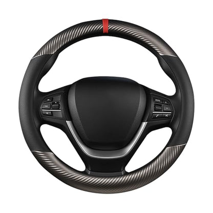 Black & Grey Carbon Fiber Leather Steering Wheel Cover, Microfiber Leather, Anti-Slip, Breathable, Universal Fit for 14.5–15 in Steering Wheel Cover for Men Women - color: Splicing Carbon Fiber - Black and Grey