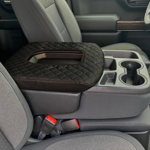 Zxiaochun Center Console Cover Compatible with 2019-2025 2026 Chevy Silverado/GMC Sierra Jump Seat Accessories, Middle Console Armrest Lid Leather Protective Cover(ONLY for Split Bench Seat Console) - color: Black, size: For 2019-2026 Silverado Sierra Jum