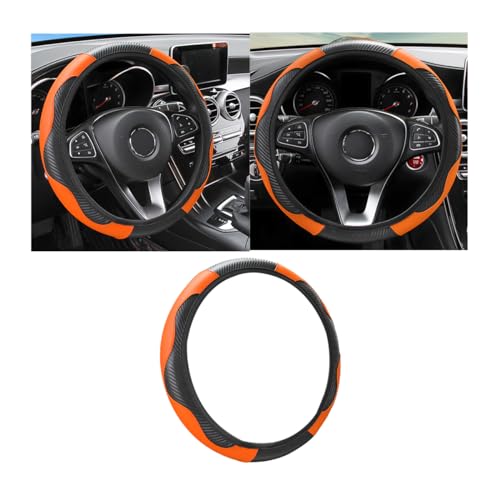 Osilly Car Steering Wheel Cover, 15 inch Carbon Fiber Microfiber PU Leather Elastic Steering Wheel Protector for Men Women, Anti-Slip Breathable Car Interior Accessories for Most Cars (Black/Orange) - color: Black/Orange