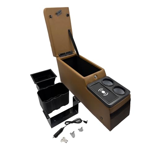 Truck Center Console Truck Seat/Bench Organizer with Wireless Charging and Holder Cups for Jeep CJ5 1976-1983,Jeep CJ7 1976-1986,Jeep Wrangler(YJ) 1987-1995 (Brown) - color: Brown