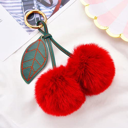 Cute Faux Rabbit Fur Ball Pom Pom Keychain Car Key Ring Handbag Tote Bag Pendant Purse Charm - color: Cherry-red