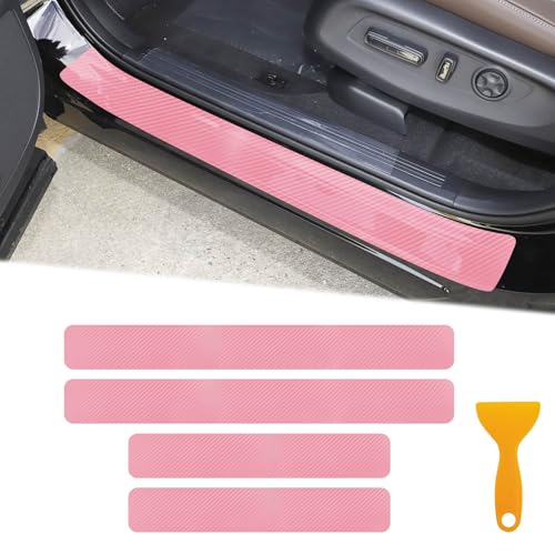 Car Door Sill Protector,3D Carbon Fiber Anti-Scratch Cover Strips,Universal Scuff Protective Door Threshold Edge Guard Vinyl Sticker for Car Truck SUV(4PCS,Pink) - color: pink