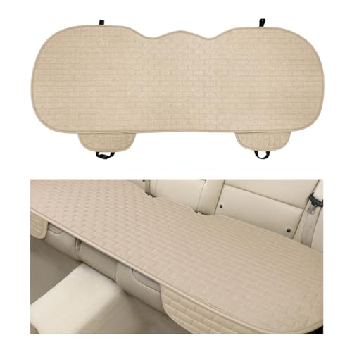 Linen Car Seat Cover, Anti-Slip Bottom Bench Protector Rear Seat Pad with Storage Pockets, Comfy Breathable Long Rear Seat Cushion Pad for Most Vehicles, Car Accessories (Rear Beige) - color: Rear Beige