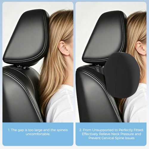 BABUR Car Headrest Pillow, 100% Memory Foam Softness Neck Support Pillow, Universal Fit Head Rest Travel Pillow for Pain Relief While Driving, Breathable Washable Cotton Fabric (Black) - color: Black