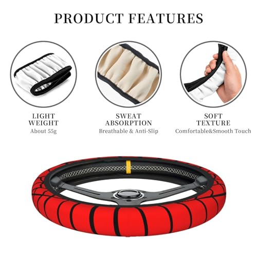 Red Black Spider Web Elastic Steering Wheel Cover Non-Slip Breathable Steering Wheel Protector Fit Auto, SUVs, Truck - color: Red Black Spider Web