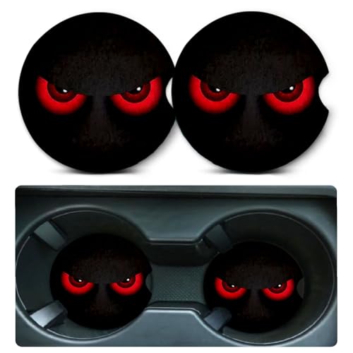 Car Coasters for Cup Holders,2 Pack Red Eye Design Car Coasters,2.75" Universal Size Anti Slip Rubber Mat,Automotive Cup Holder Decal Decor Accessories,Red Eye Gifts for Women,Men,Mom - color: Angry Eye