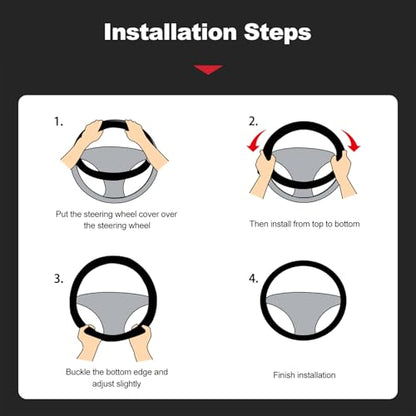 Ergocar Car Steering Wheel Sleeve, Round Forged Carbon Fiber and Leather Material Steering Wheel Sleeve, 37-38cm/14.5-15inch, Non-Slip, Soft, Breathable, Sports Style