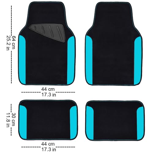 CAR PASS Waterproof Universal Fit Car Floor Mats, Faux Leather Car Carpet Mats, Car Mats with Anti-Slip Nibbs Backing & Driver Heel Pad Fit for SUV,Vans,sedans, Trucks,Set of 4pcs(Light Blue) - color: Black With Blue