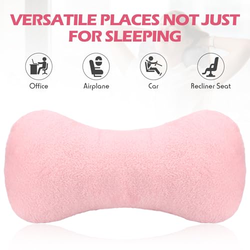 1 Pc Neck Pillow for Recliner Headrest Pillow Bone Shaped Chair Plush with Adjustable Strap Neck Support and Pain Relief Curve Head Cushion for Car Travel Airplane (Pink) - color: Pink