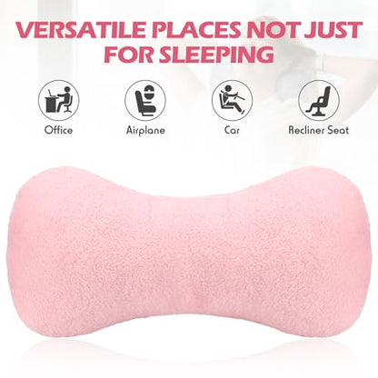 1 Pc Neck Pillow for Recliner Headrest Pillow Bone Shaped Chair Plush with Adjustable Strap Neck Support and Pain Relief Curve Head Cushion for Car Travel Airplane (Pink) - color: Pink