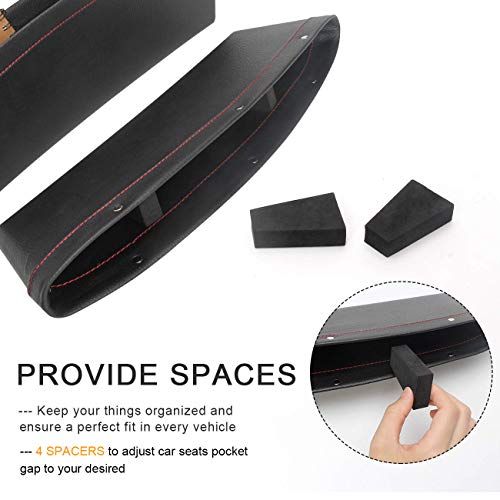 Coolrunner 2 Set Car Seat Gap Organizer, Car Seat Gap Filler, PU Full Leather Car Seat Crevice Storage Box Universal Fit in Between Car Seat Catcher for Phone Keys Cards Pens Coins(Black)