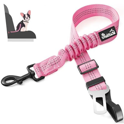 SlowTon Dog Seat Belt for Car, Adjustable 3 in 1 Dog Seatbelt with Elastic Bungee Buffer, Nylon Heavy Duty Dog Car Harness Reflective Safety Tether Leash with Latch Hook Clip Pink - color: Pink