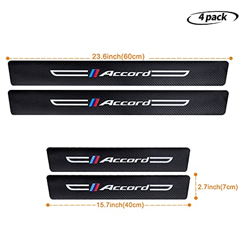 4PCS Carbon Fiber & Textured Leather Car Door Sill Protectors, Compatible with Accord, Black, Vehicle Specific Fit, Screw-In, Front & Rear Lower Door Threshold Guards