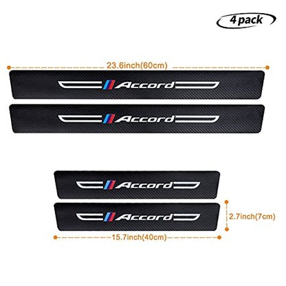 4PCS Carbon Fiber & Textured Leather Car Door Sill Protectors, Compatible with Accord, Black, Vehicle Specific Fit, Screw-In, Front & Rear Lower Door Threshold Guards