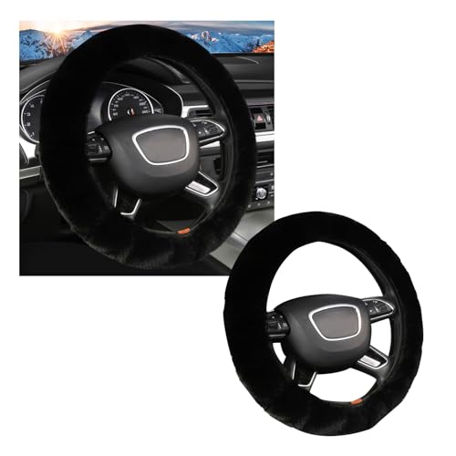 Ziciner Elastic Fuzzy Steering Wheel Cover, 15'' Soft Steering Wheel Protector for Warm Winter, Anti-Slip Fluffy Car Wheel Covers, Universal Car Interior Decor Accessories for Women Men (Black) - color: Black