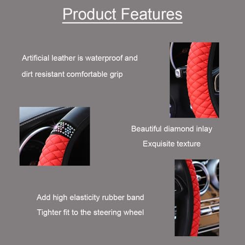 Microfiber Leather Steering Wheel Cover with Anti-Slip Lining Universal Car Accessory for Steering Wheel with a Diameter of 14.5-15 inch (Red) - color: Red